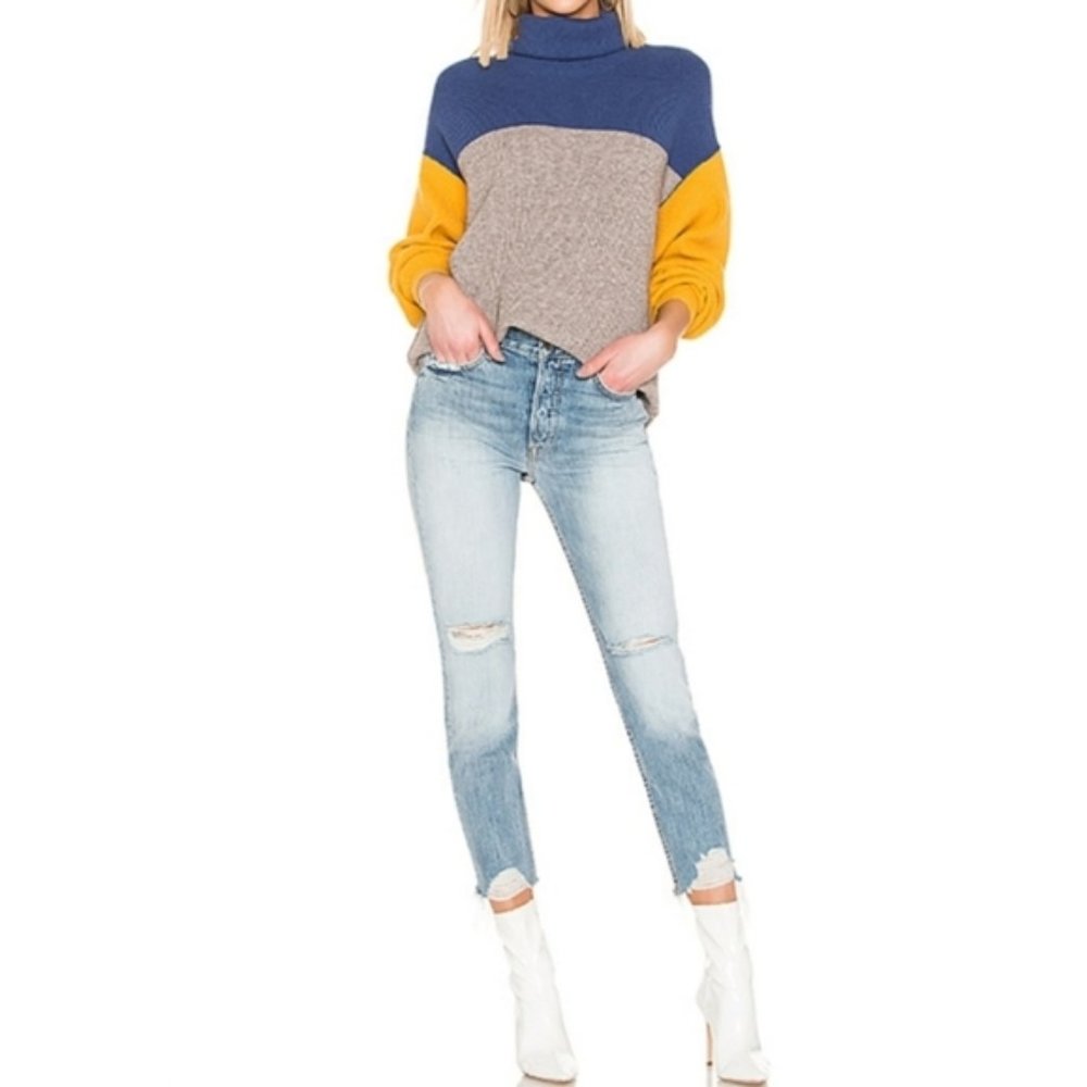 Free People Blue, Gray, and Yellow Sweater